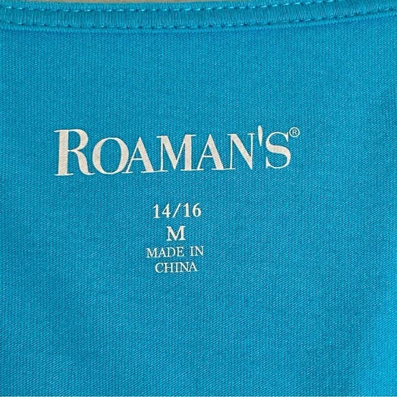 Romans Women's Size M (14/16) Teal Short Sleeve V-Neck Front Embroidered - Picture 2 of 11